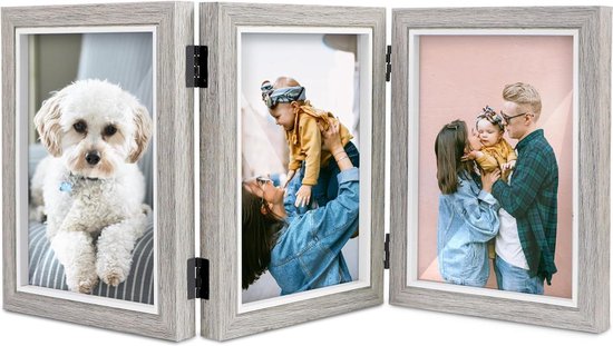 Fotolijsten 13 x 18 cm Grijs - Drievoudig Opvouwbaar Frame voor Tafelblad - Cadeau voor Moeder Vriend Fotolijsten
