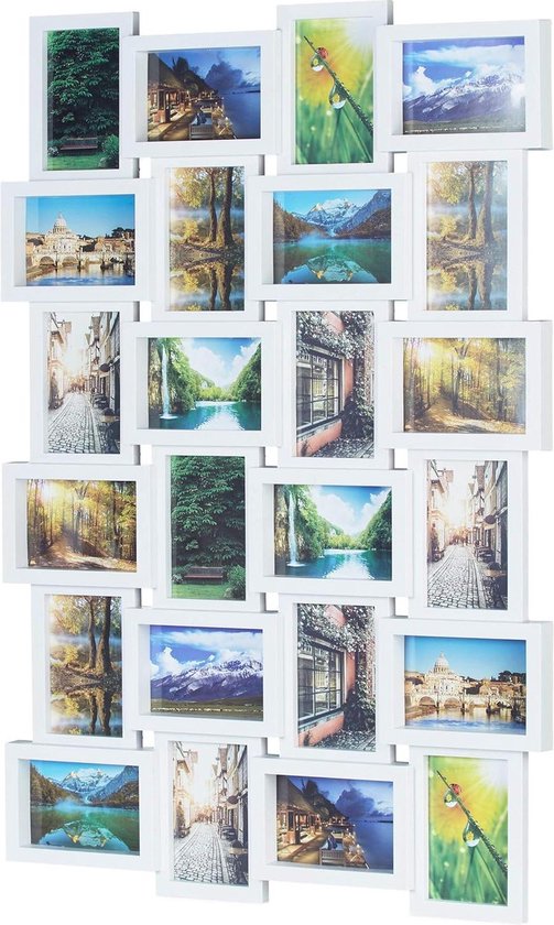 Fotolijst collage voor 24 foto's - Horizontaal of verticaal - Muurdecoratie - HxB: 59 x 86 cm - Wit Fotolijsten