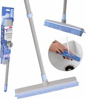 rubberen bezem 4051300-002271 Rubber Broom with Handle Foldable, Broom with Adjustable Height,Scrubber with Handle Anti-static, Special Rubber Ends, 32 x 9 x 7 cm, Grey/Blue