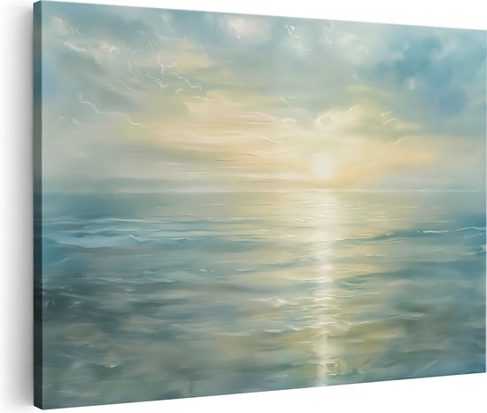 Artaza Canvas Schilderij De Zon gaat onder boven de Oceaan - 120x80 - Groot - Foto Op Canvas - Canvas Print