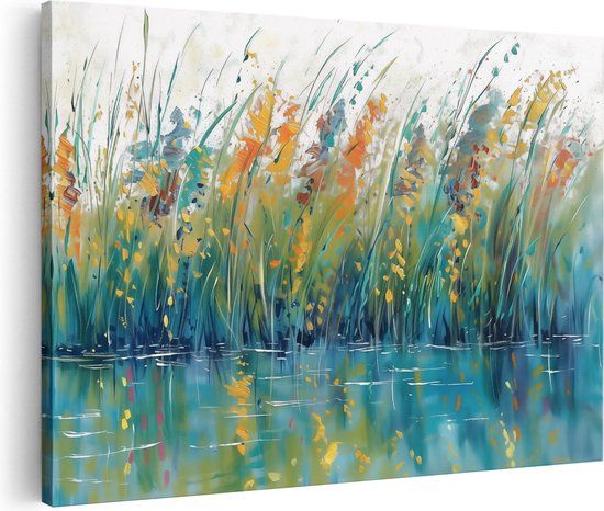 Artaza Canvas Schilderij Kunstwerk van Riet in het Water - 120x80 - Groot - Foto Op Canvas - Canvas Print