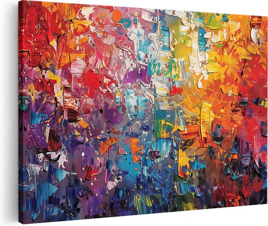 Vue détaillée d'une œuvre d'art abstraite et colorée à la texture épaisse, sur fond blanc.