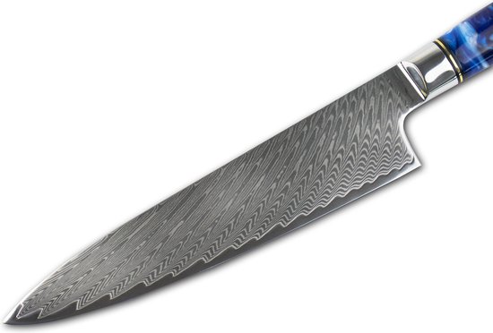 Shinrai Japan - Couteau de Chef Japonais - 20 cm - Couteau Damas - Epoxy Saphir - Coffret de luxe inclus
