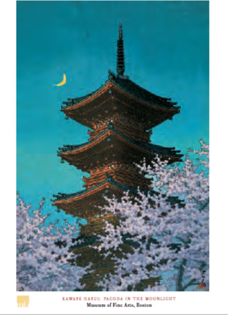 Catch Projecten Kawase Hasui - Pagode in het maanlicht - Kunstposter - Boston Museum of Fine Arts - 50x70 cm Multicolor