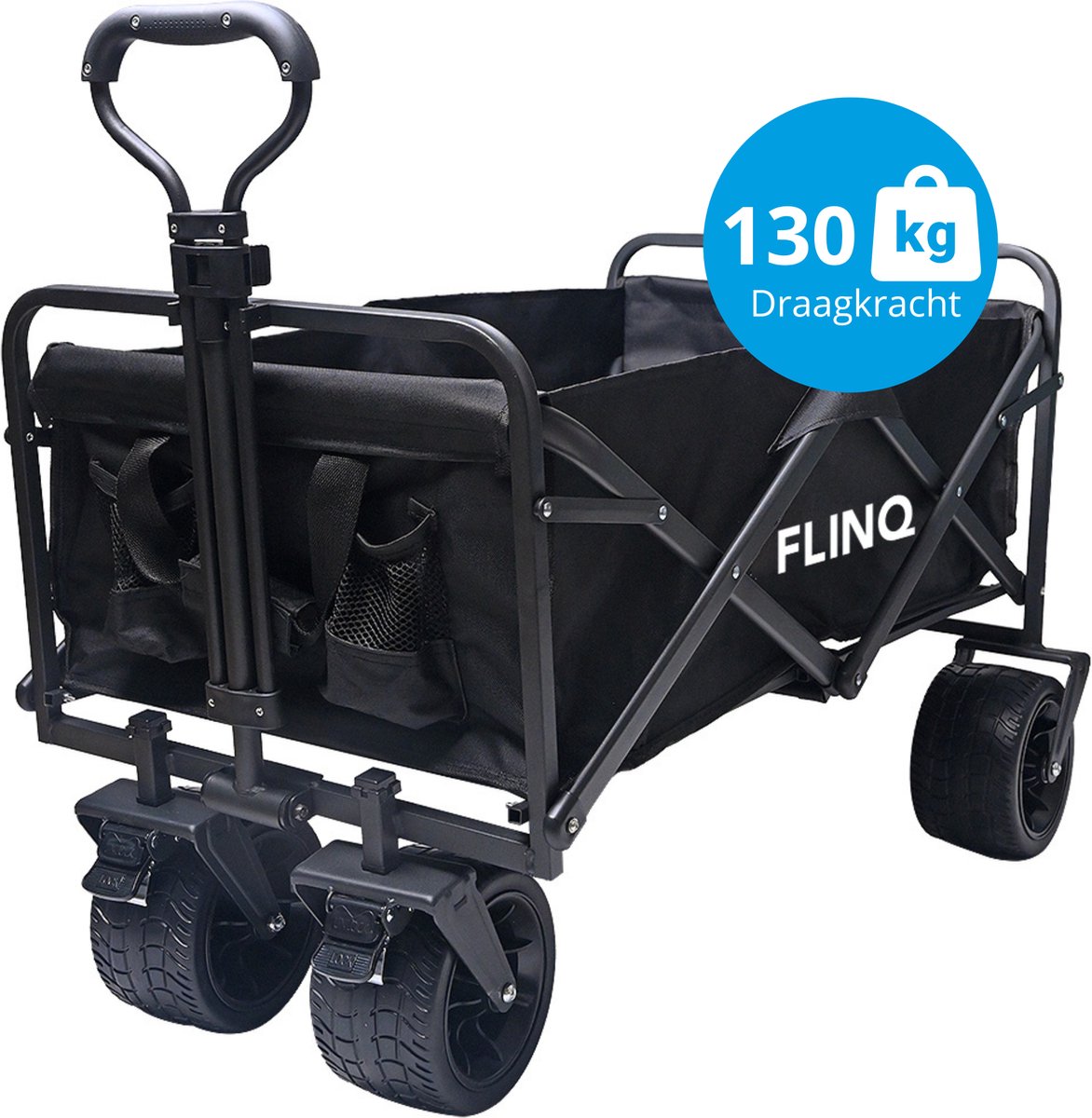 FlinQ Bolderkar - Opvouwbaar - Draaibare wielen - 130KG Draagkracht - Zwart