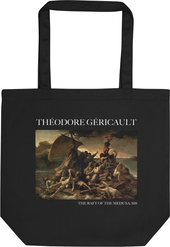 Théodore Géricault 'Het vlot van de Medusa' ("The Raft of the Medusa") Beroemde Schilderij Tote Bag | 100% Katoenen Tas | Kunst Tote Bag | Zwart