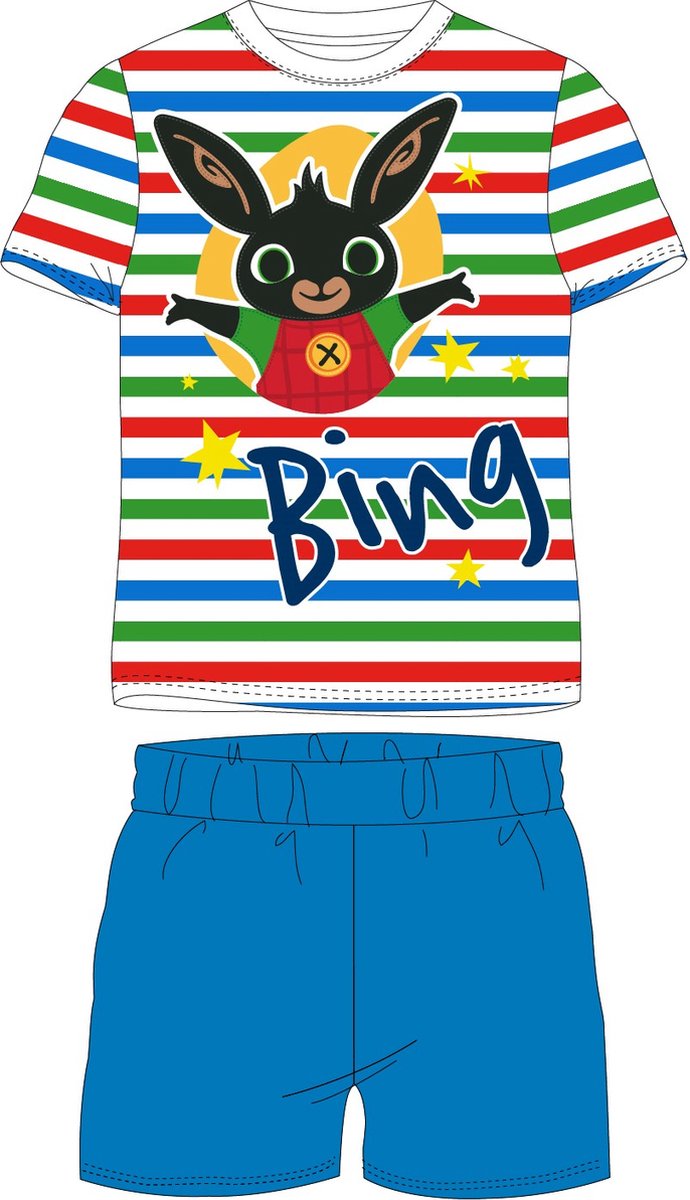 Bing Bunny shortama/pyjama gestreept katoen blauw maat 116