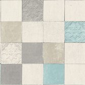 Papier peint pour salles de bains et cuisines Profhome 374061-GU papier peint intissé légèrement texturé avec des formes géométriques mat gris bleu blanc crème 5,33 m2