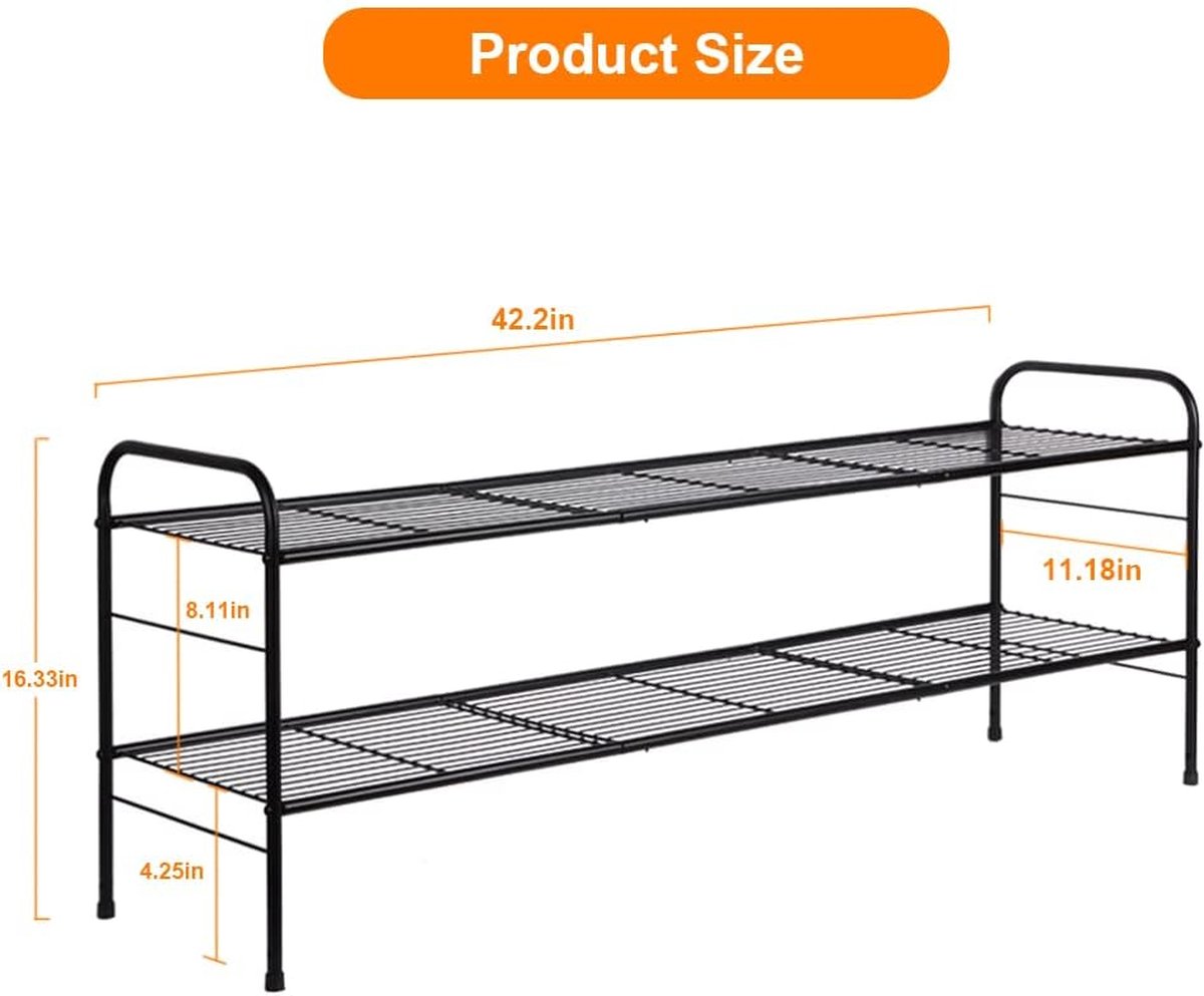 Schoenenrek met 2 niveaus voor de entree kast schoenenrek voor 12-15 paar schoenen en laarzen ruimtebesparende grote schoenenkast voor slaapkamer garderobe hal (zwart)