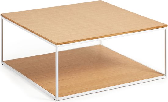 Kave Home - Table basse Yoana avec plateau et base en placage de chêne, base en métal blanc, 80 x 80 cm