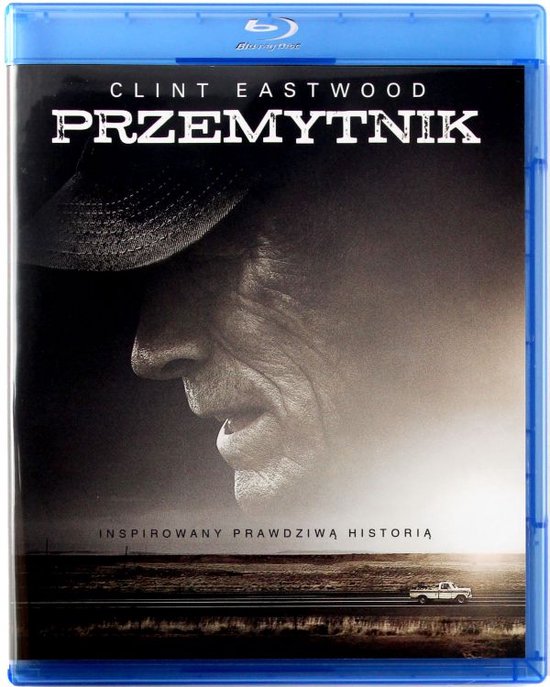 Blu-ray hoes met Clint Eastwood, met de tekst 'PRZEMYTNIK' en 'INSPOROWANY PRAWDZIWA HISTORIA'.