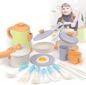 16-delige modderkeuken accessoires set voor kinderkeuken - speelkeuken accessoires van hout met theeservies voor kinderen vanaf 3 jaar