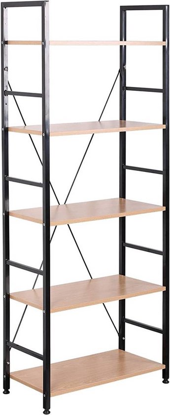 Rootz Moderne boekenkast met 5 niveaus - Opbergplank - Displayrek - Houten afwerking - Duurzaam en stevig - Eenvoudige montage - 60 cm x 28 cm x 148 cm