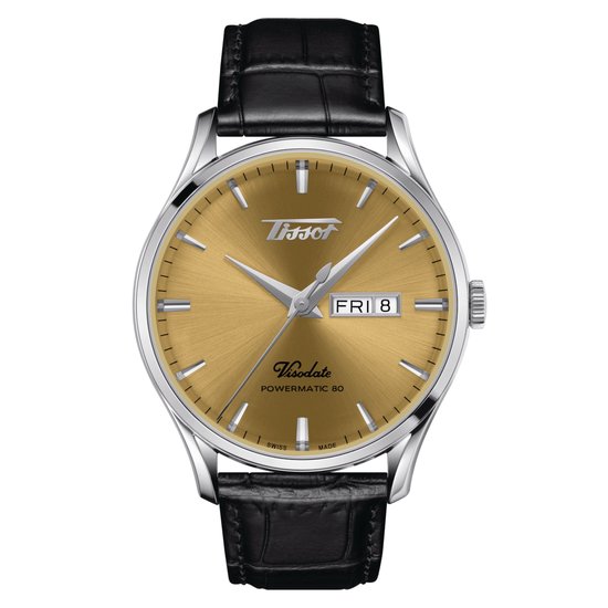 Tissot Heritage Visodate Powermatic 80 T1184301602100 Horloge - Leer - Zwart - Ø 42 mm