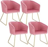 Rootz Set van 4 fluwelen eetkamerstoelen - Gestoffeerde stoelen - Gouden metalen poten - Elegant en comfortabel - Duurzaam en stabiel - 76,5 cm x 43 cm x 41 cm