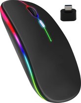 Draadloze LED Bluetooth Muis - Ergonomisch - RGB - Laptop en Gaming - Draadloos - Zwart - Met Usb C hub