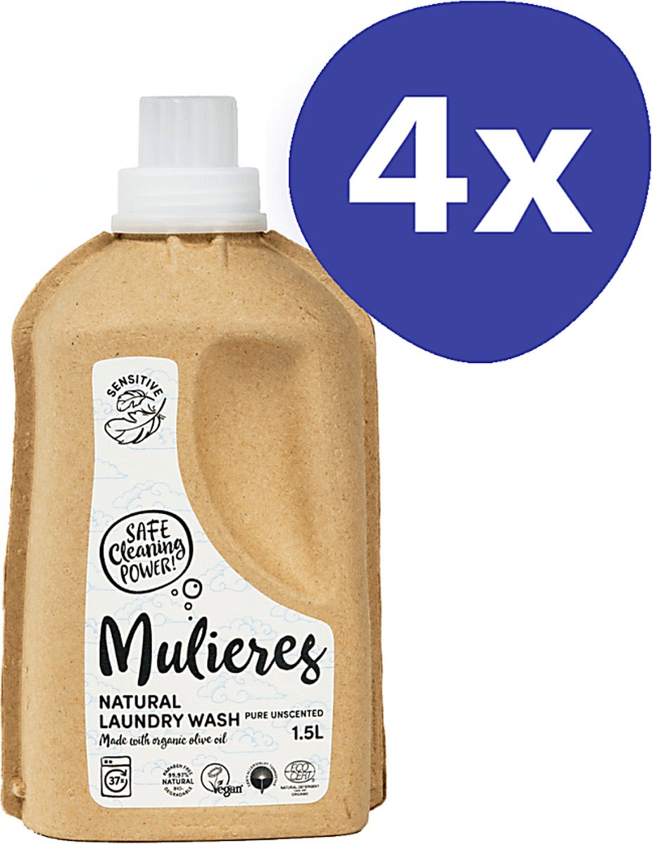 Goedkoopste Mulieres Natuurlijk vloeibaar wasmiddel - Pure Unscented (4x 1.5L