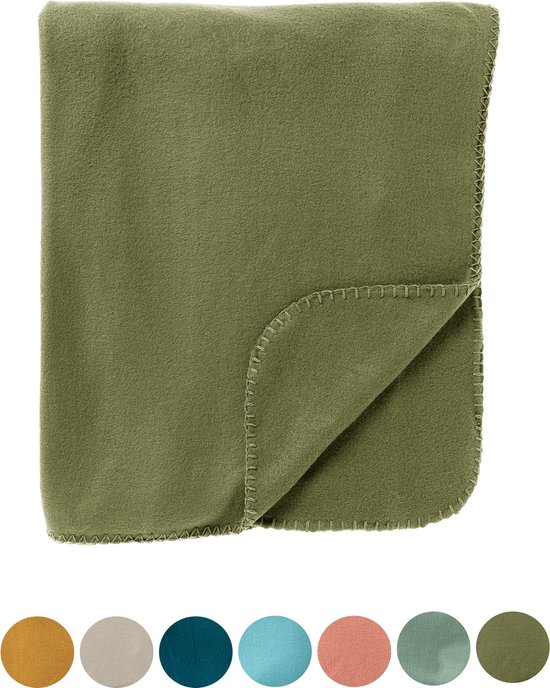 DEX - Plaid 130x160 cm - fleece deken - zacht en dun - Olive Branch - groen