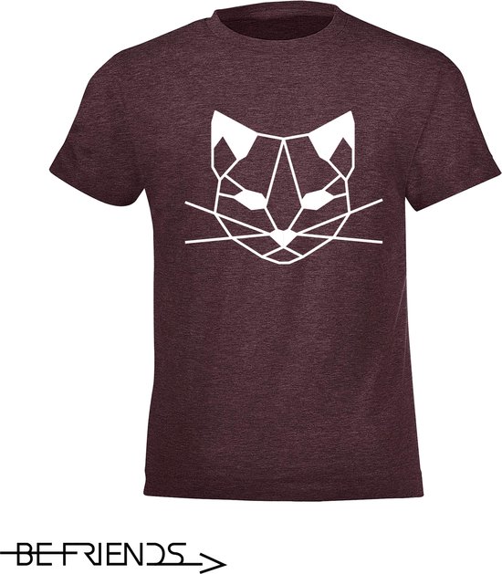 Be Friends T-Shirt - Cat - Vrouwen - Bordeaux - Maat L