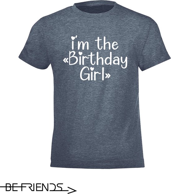 Be Friends T-Shirt - Birthday girl - Kinderen - Denim - Maat 12 jaar