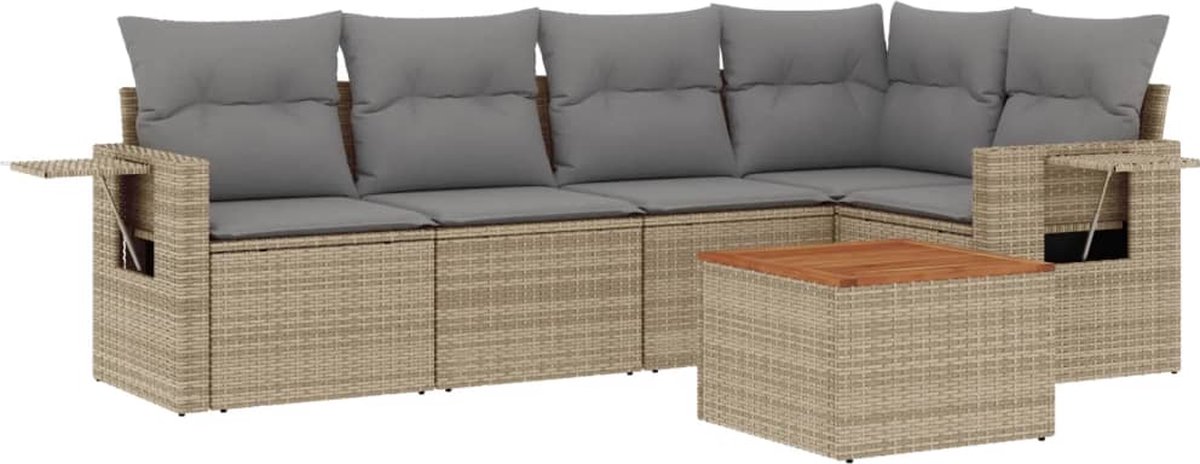 vidaXL - 6-delige - Loungeset - met - kussens - poly - rattan - beige