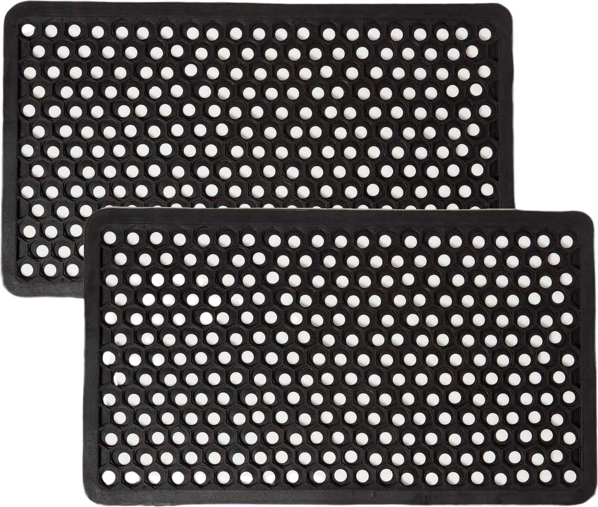 Homescapes - Set van 2 rubberen matten 45 x 75 cm zwart - Buitendeurmatten