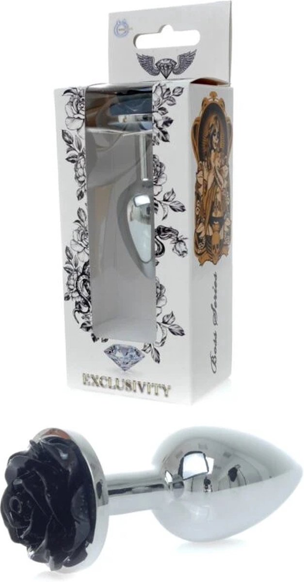 Goedkoopste Zilveren buttplug met roos – Zwart