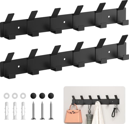 Fuxxer® - Garderobehaken, handdoekhaken, kledinghaken, ijzeren haken, wandhaken, klassiek design, rond, set van 6, zwart