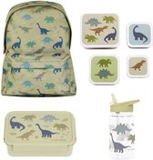 A Little Lovely Company Set de rentrée -Sac à dos / Gourde / 4 Boîtes à goûter / Boîte à lunch - Dinosaurus