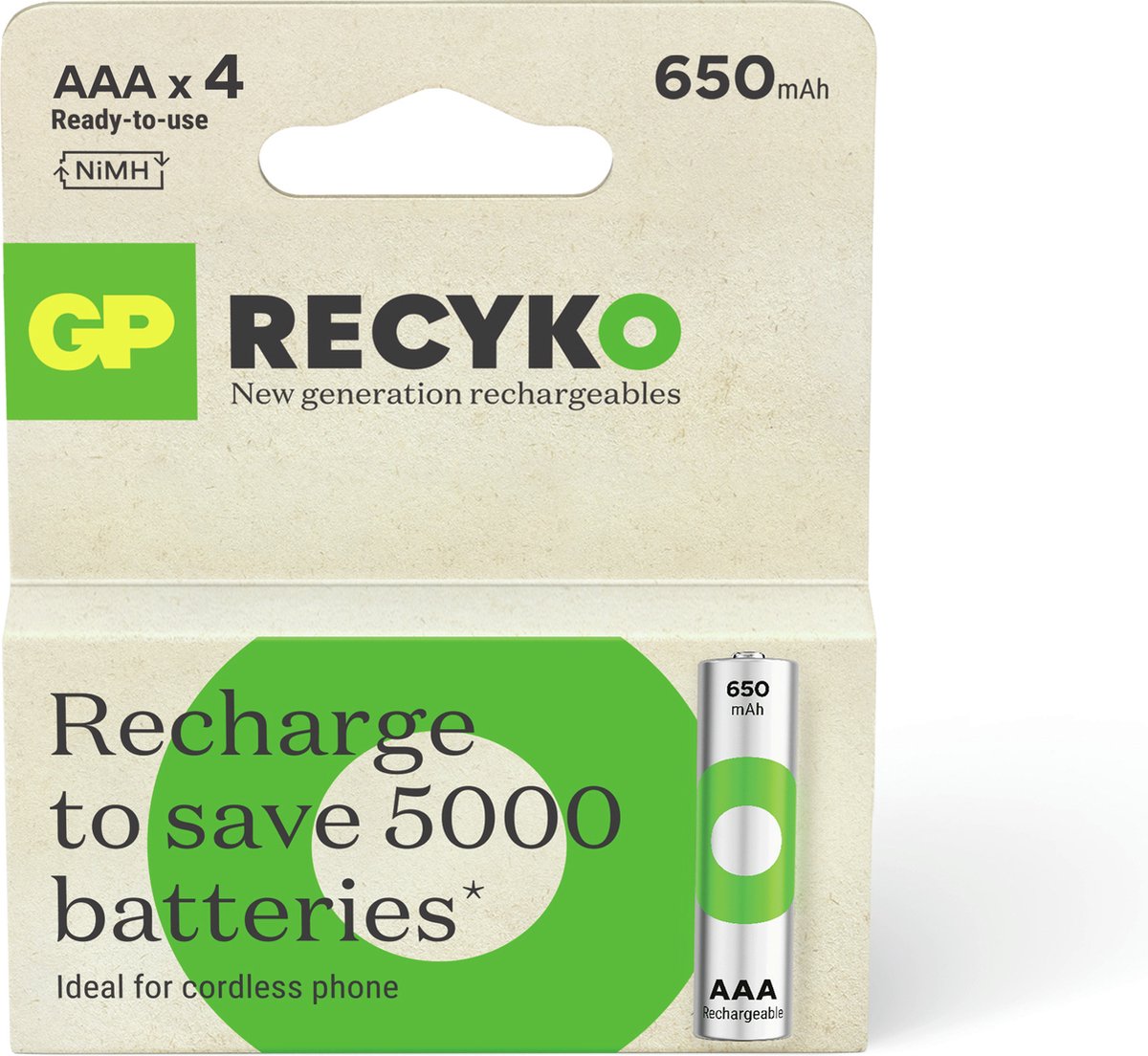 GP ReCyko Rechargeable AAA batterijen - Oplaadbare batterijen AAA - (650mAh) - 4 stuks - GP