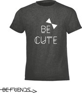 Be Friends T-Shirt - Be cute - Kinderen - Grijs - Maat 2 jaar