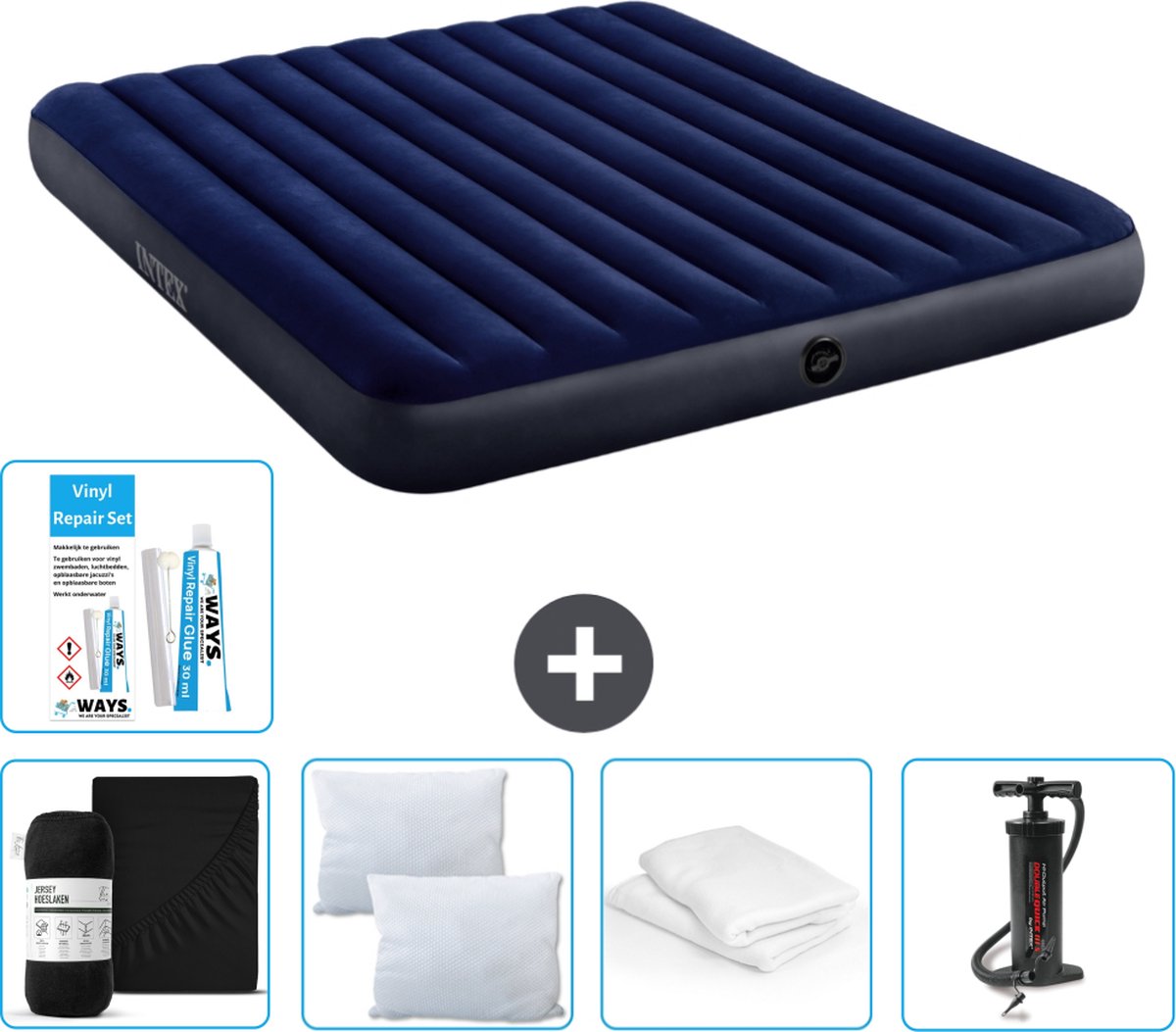 Intex Luchtbed - 2-Persoons - 183 x 203 x 25 cm - Blauw - Inclusief Accessoires CB5