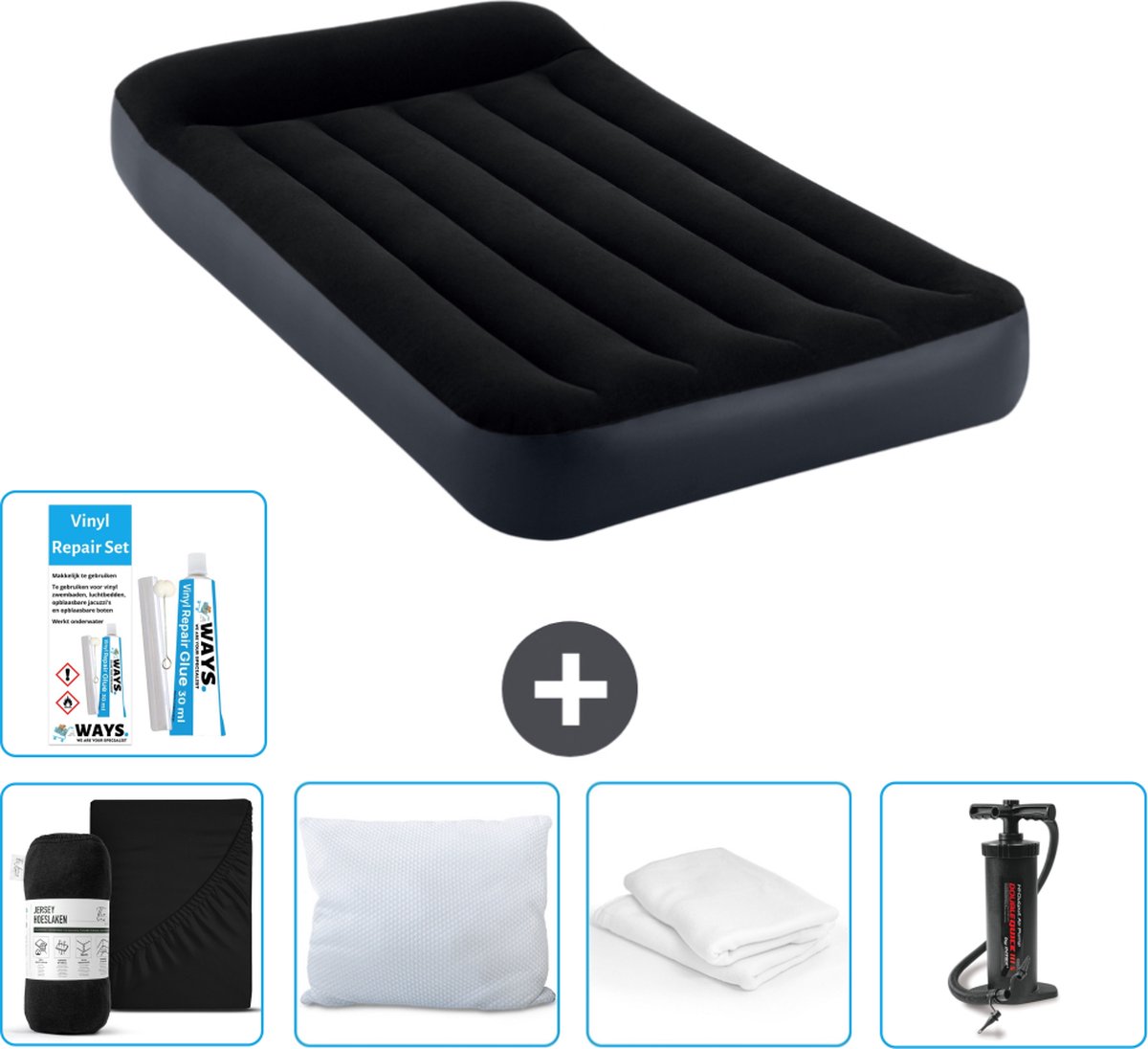 Intex Luchtbed - 1-Persoons - 99 x 191 x 25 cm - Donkerblauw - Inclusief Accessoires CB5