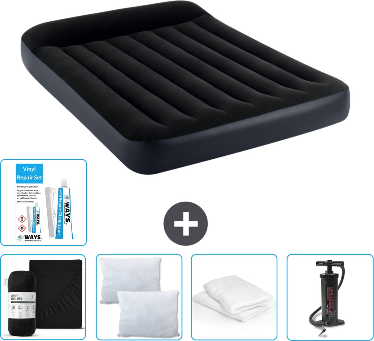 Intex Luchtbed - Twijfelaar - 137 x 191 x 25 cm - Donkerblauw - Inclusief Accessoires CB5