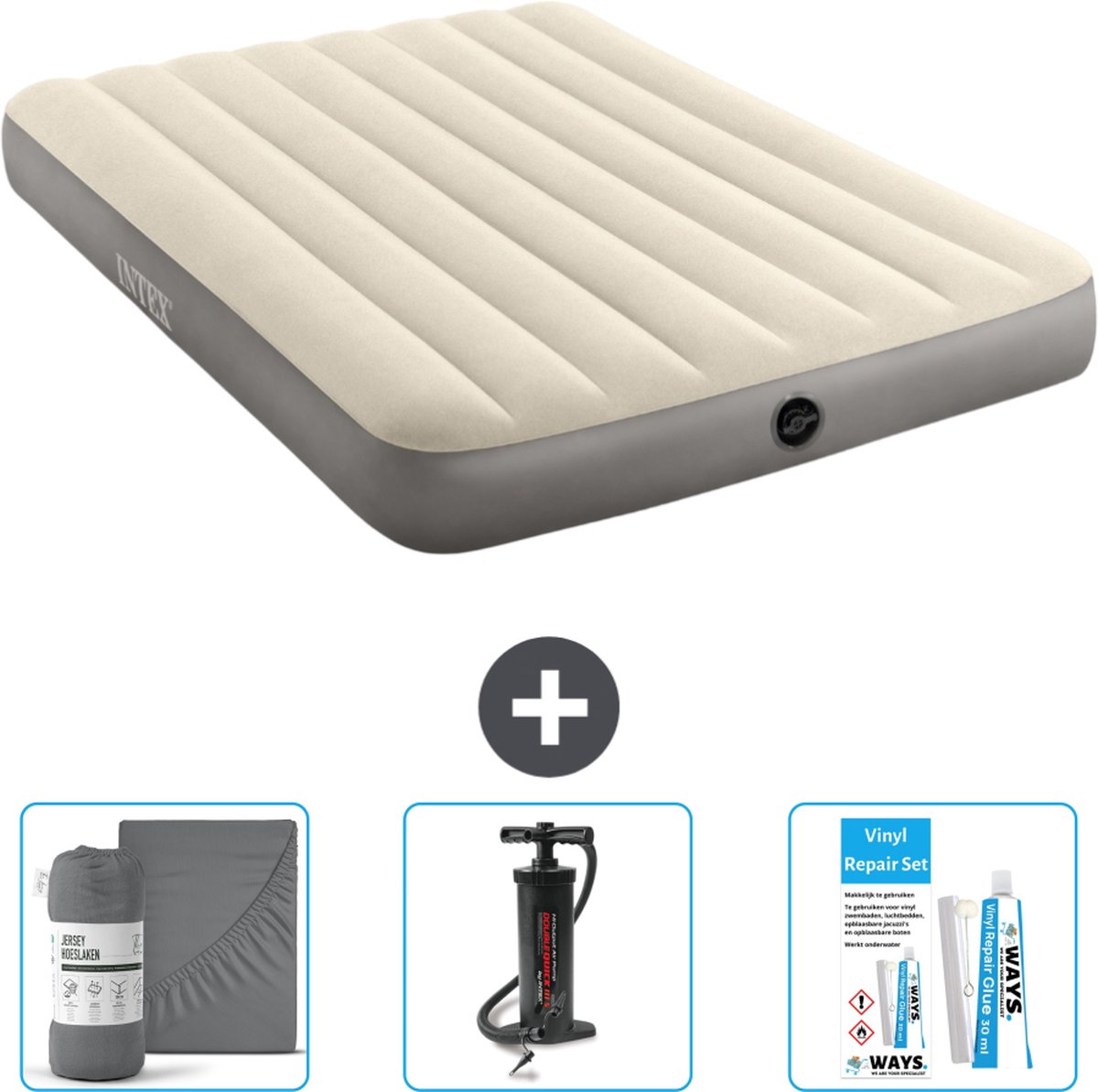 Intex Luchtbed - Twijfelaar - 137 x 191 x 25 cm - Beige - Inclusief Accessoires CB11