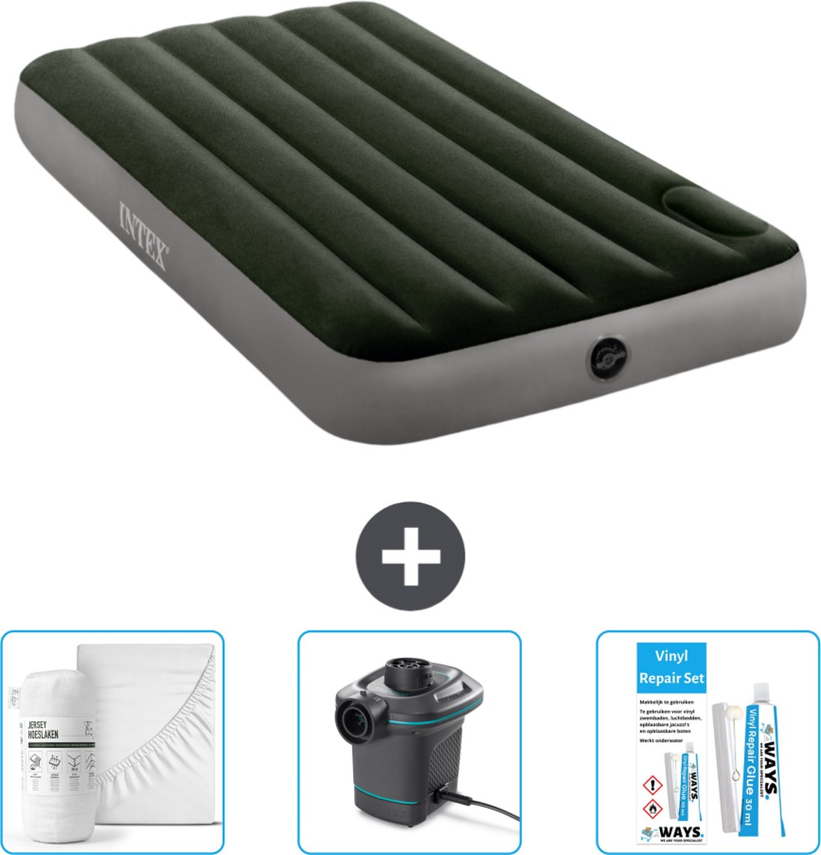 Intex Luchtbed - 1-Persoons - 99 x 191 x 25 cm - Groen - Accessoires CB4