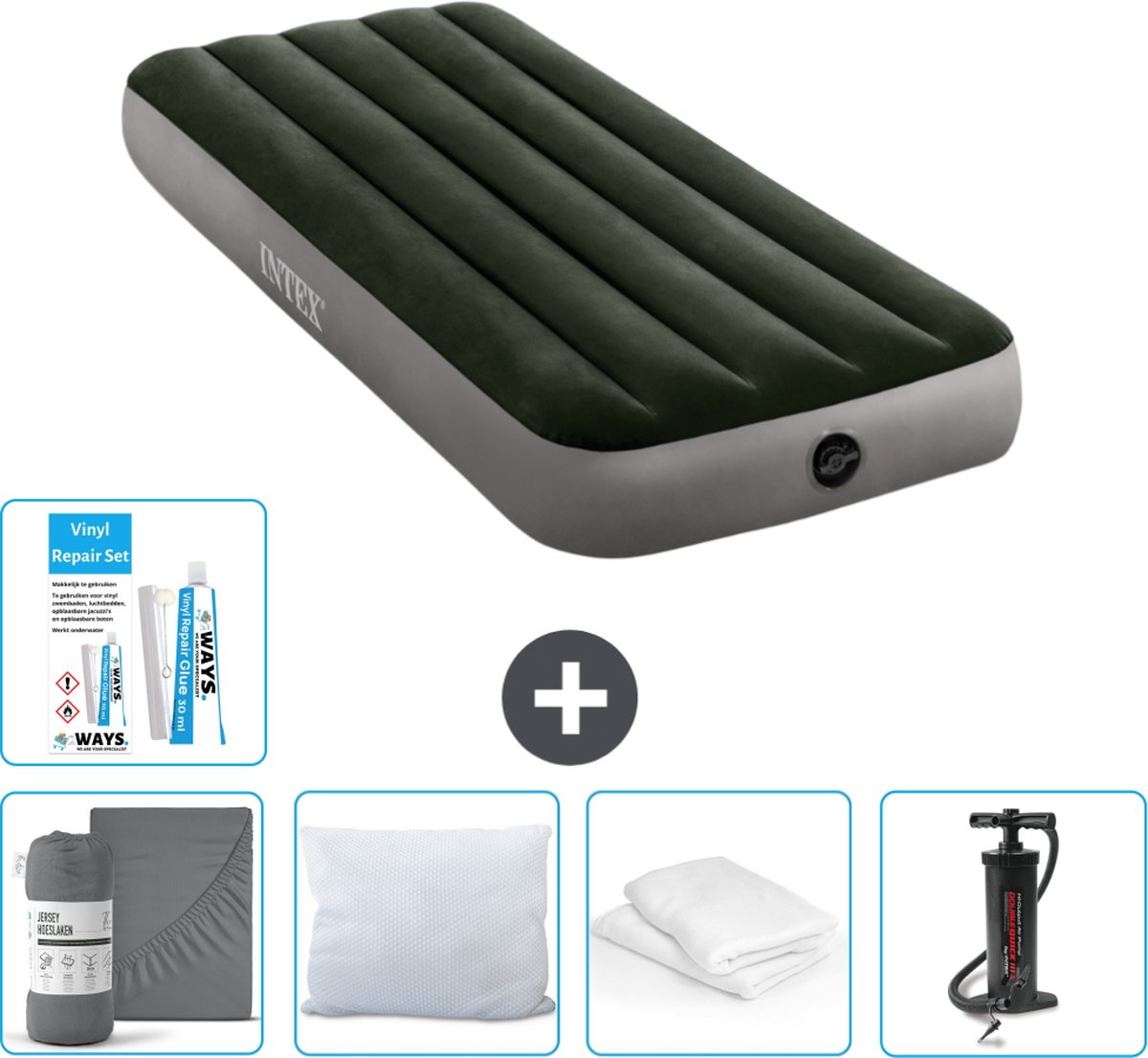 Intex Luchtbed - 1-Persoons - 76 x 191 x 25 cm - Groen - Inclusief Accessoires CB9