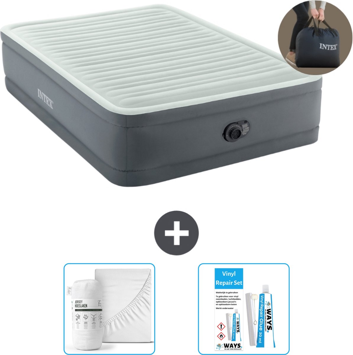 Intex Luchtbed - Twijfelaar - 137 x 191 x 46 cm - Grijs - Inclusief pomp - Accessoires CB16