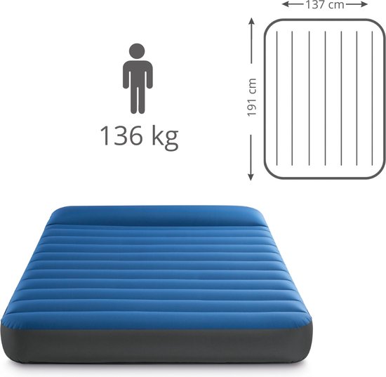 Intex Luchtbed - Twijfelaar - 137 x 191 x 22 cm - Blauw - Inclusief pomp - Hoeslaken en Reparatieset van Merkloos — afbeelding 5