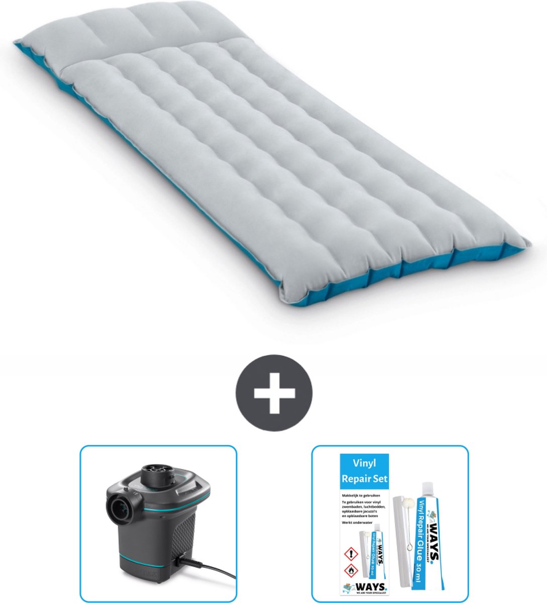 Intex Campingmat - 1-Persoons - 67 x 184 x 17 cm - Blauw - Inclusief Accessoires CB14