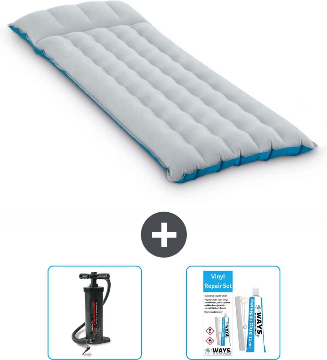 Intex Campingmat - 1-Persoons - 67 x 184 x 17 cm - Blauw - Inclusief Pomp en Reparatieset