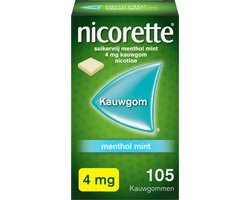Nicorette Suikervrije Kauwgom Menthol Mint - 4 mg - 1 x 105 stuks - nicotinevervanger - stoppen met roken