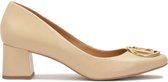 Beige pumps with a wide heel