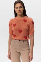 Sissy-Boy - Zacht oranje gebreide trui met crochet hartjes
