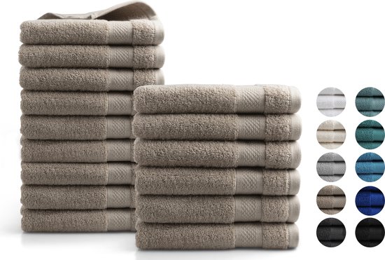 Handdoeken 15 delig set (9 stuks 50x100 + 6 stuks 70x140) - Hotel Collectie - 100% katoen - taupe