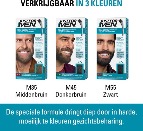 Just for Men Snor en Baard Haarkleuring M55 Zwart - Haarverf voor Mannen - Grijs Haar Verdwijnt in 5 Minuten - Versterkt Natuurlijke Kleur - Eenvoudig te Borstelen - Zonder Ammoniak - Meerdere Keren Bruikbaar - Blijft tot 8 Weken Zitten