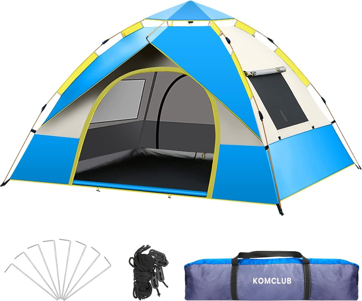Campingtent Automatische lichtgewicht tent voor 2-3 personen, winddicht, UV-bescherming, perfect voor strand, buiten, reizen, wandelen, kamperen, jagen, vissen, enz.