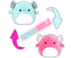 Kawaii Kussen - Omkeerbaare Knuffel - 2 in 1 Axolotl Blauw en Axolotl Roze - 18 cm tot 22 cm - Kawaii Knuffel - Squish Knuffel - Squishy - Squish Knuffel