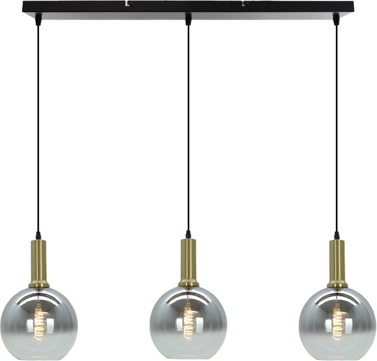 Olucia - EMERSON - Hanglamp - Grijs / Zwart - 3L - Vorm: Rechthoek