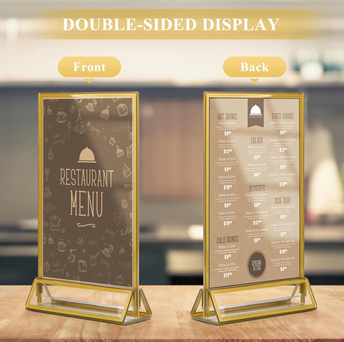 Lot De 2 Présentoirs De Table A4 - En Acrylique - Avec Socle En Bois